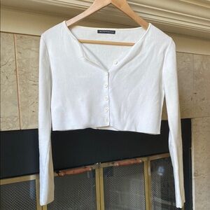 Brandy Melville White Cropped Button Up Cardigan